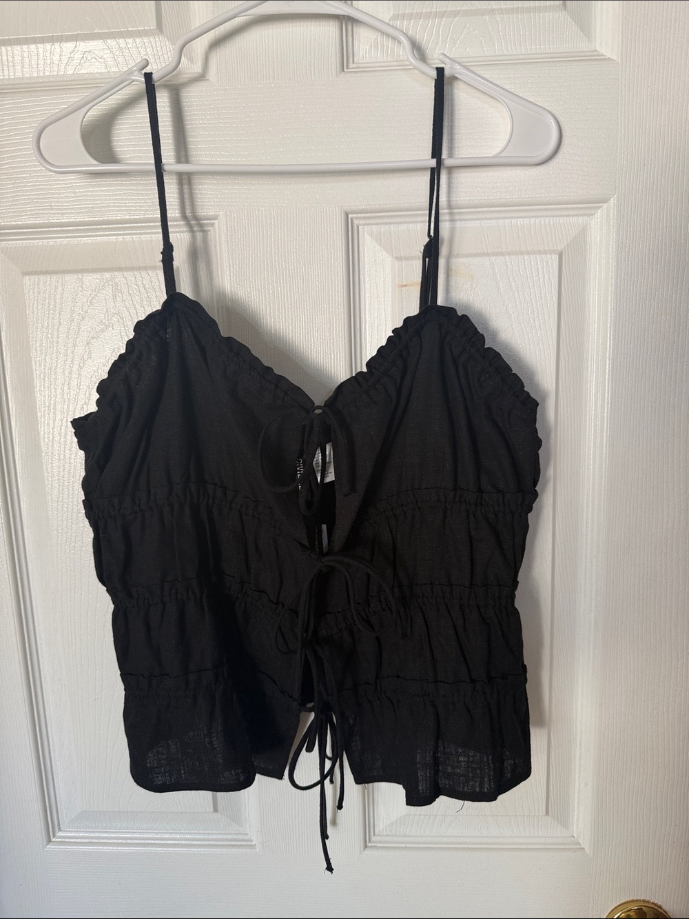 Divided Black Tie-Front Smocked Cami
